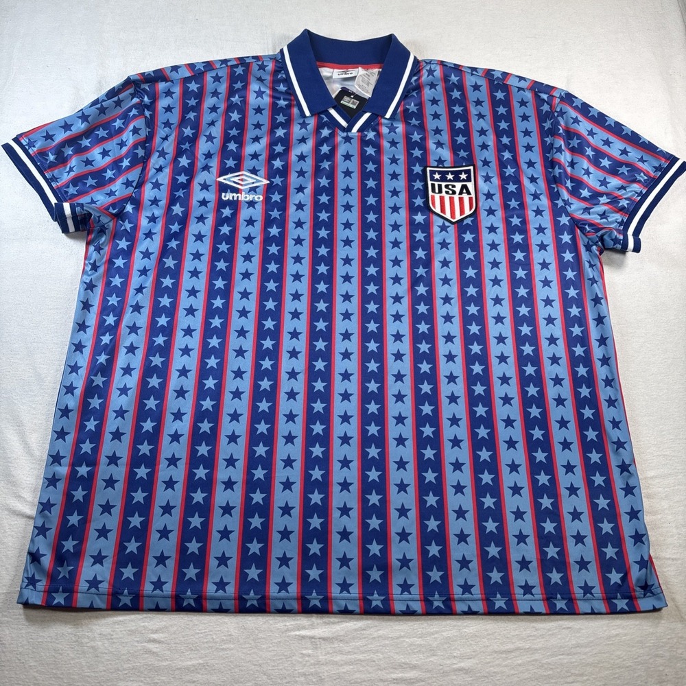 Umbro USA Soccer Jersey Mens XXL Blue Stars Stripes United States Polo Shirt NWT